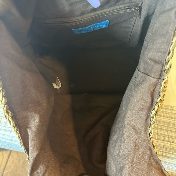 Blue Miami Straw Tote Bag Woven Boho Beach Purse Shell Accent 17”x10” - Picture 3 of 12